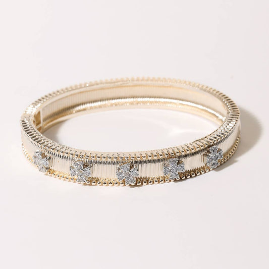 CZ Accent Textured Bangle Bracelet