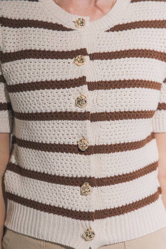 Striped Short Sleeve Knit Cardigan | B005