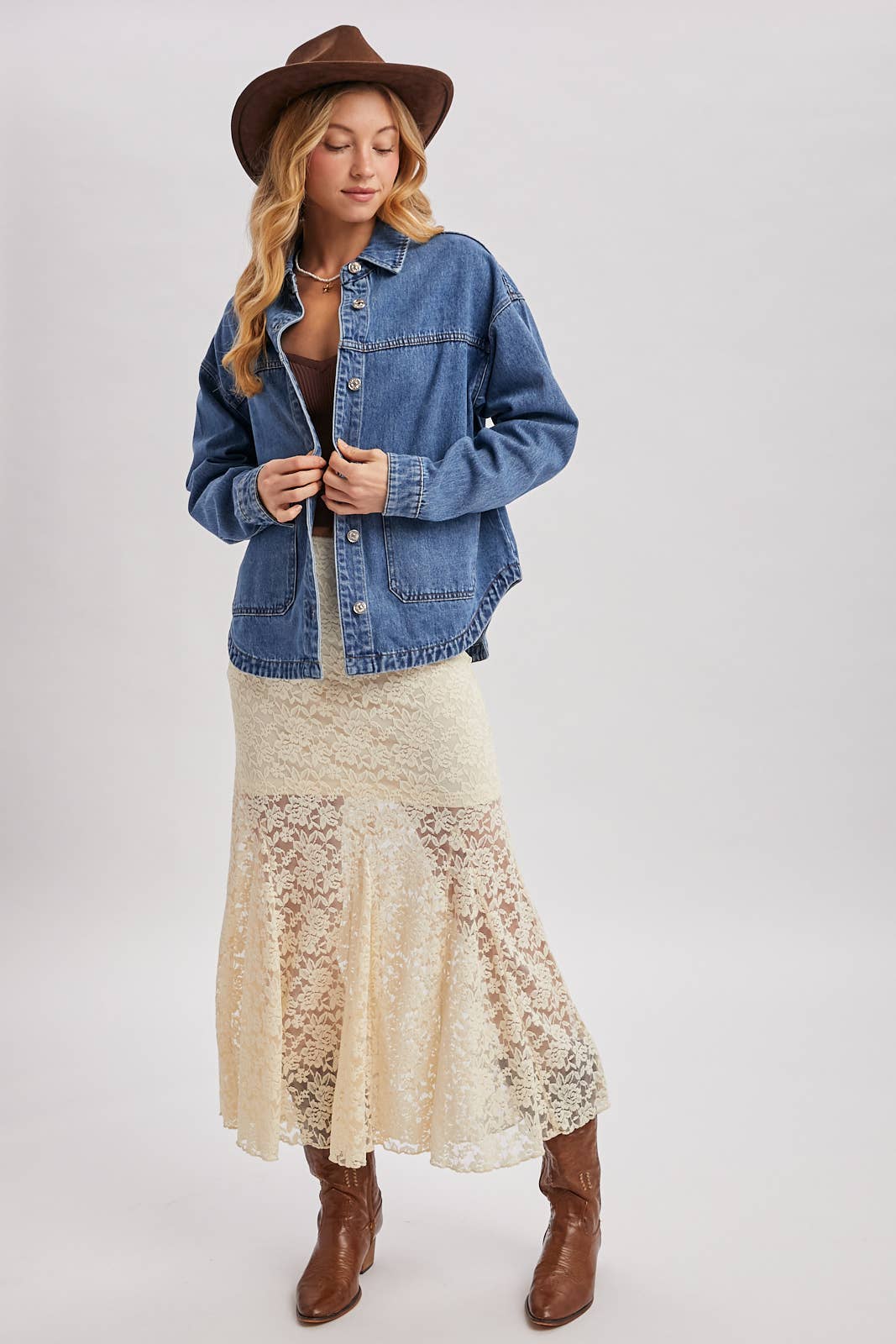 DENIM BUTTON DOWN SHACKET WITH POCKETS | CH001