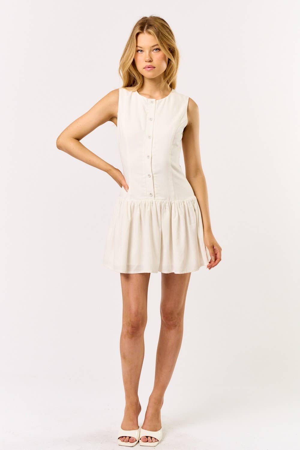 Sleeveless Button Down Mini Dress | V013