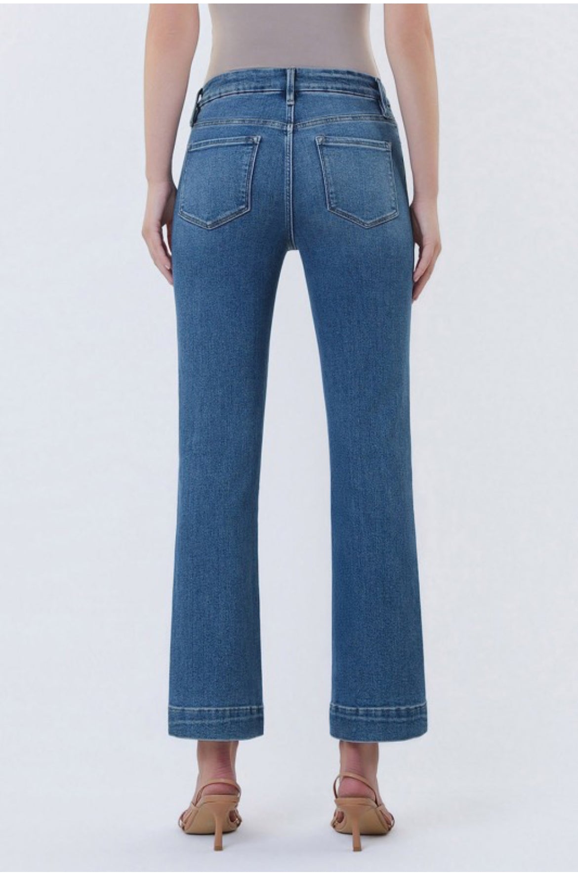 High Rise Seamless WB Trouser Hem Kick Flare Jeans | P003