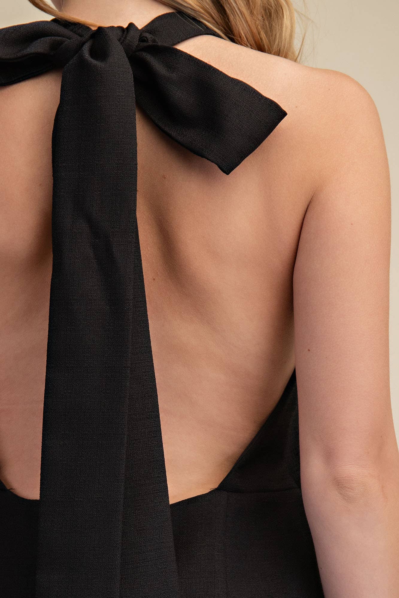 Halter Neck Open Back Bow Mini Dress | V028