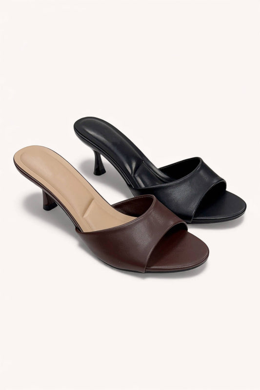 ANGIE-1C SOPHISTICATED OPEN TOE KITTEN HEEL MULES | Z002
