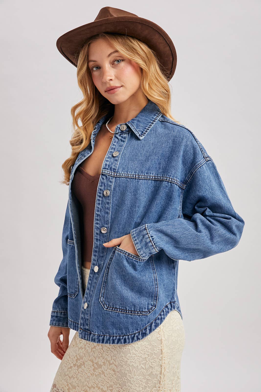 DENIM BUTTON DOWN SHACKET WITH POCKETS | CH001