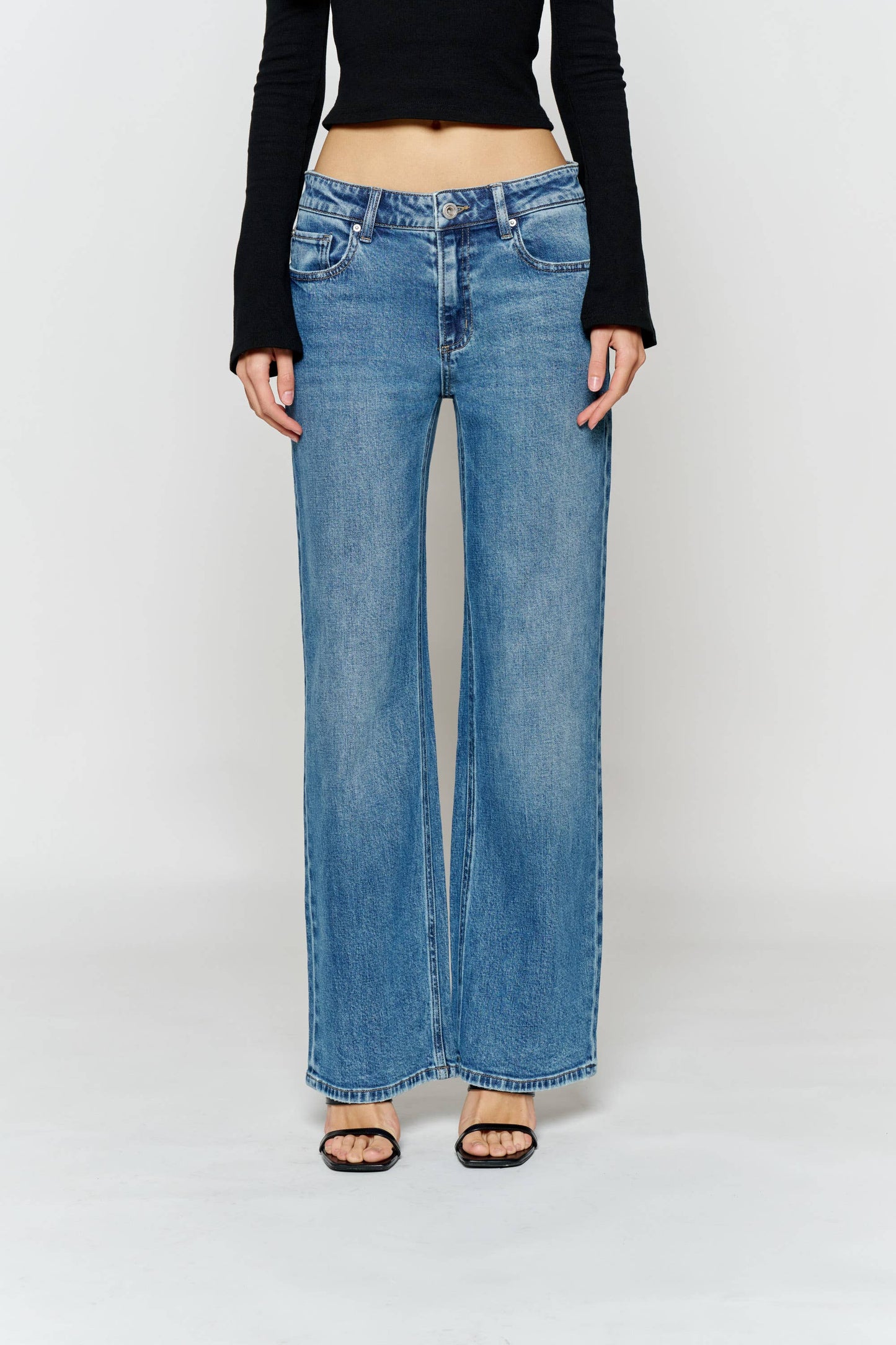 OPEN PACK Mid Waist Relaxed Wide Leg Jeans | P012