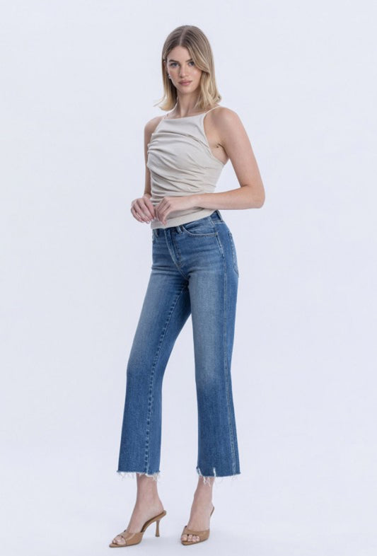 High Rise Raw Hem Vintage Flare Jeans | P002