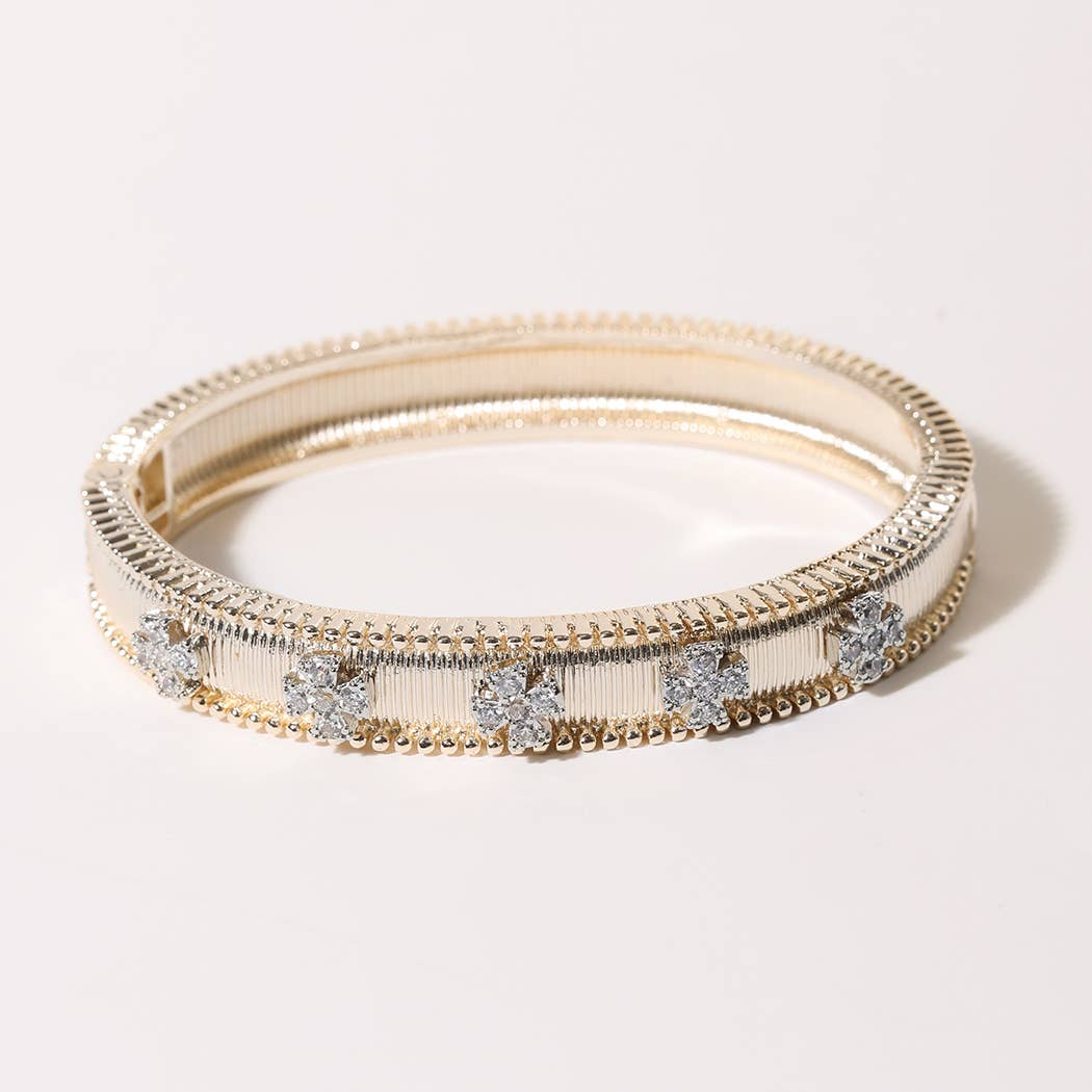 CZ Accent Textured Bangle Bracelet