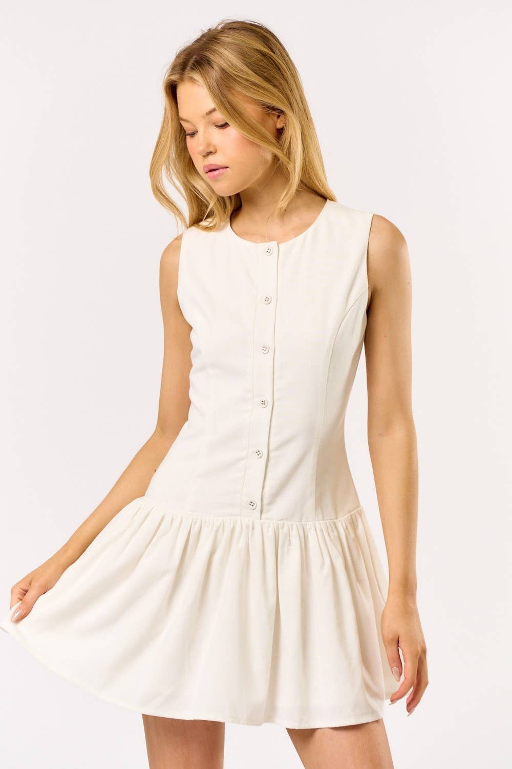 Sleeveless Button Down Mini Dress | V013
