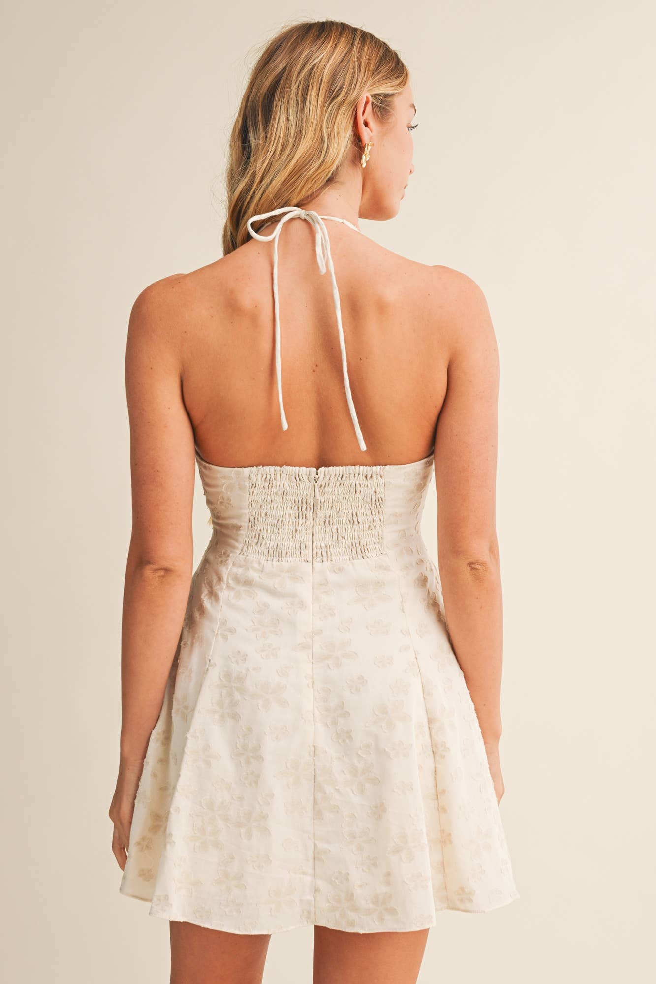 Embossed Floral Halter A-Line Dre | V010