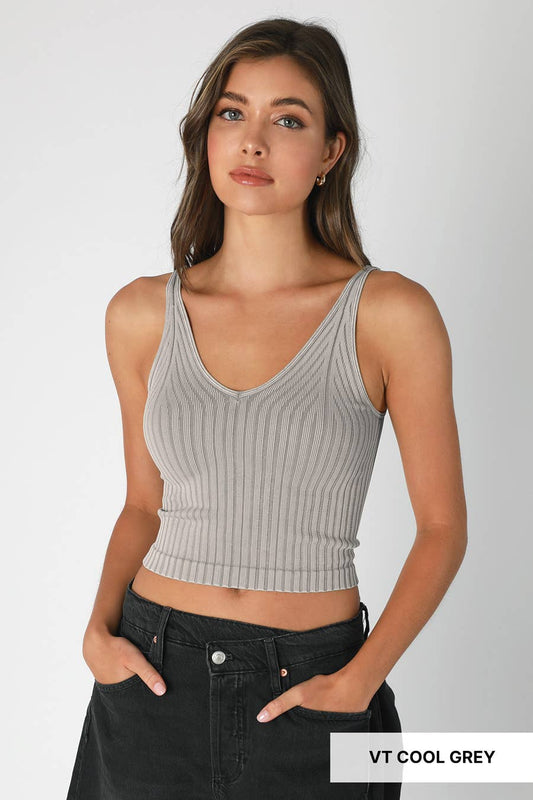 NS8257 - Vintage Wide Ribbed V Neck Top | B028