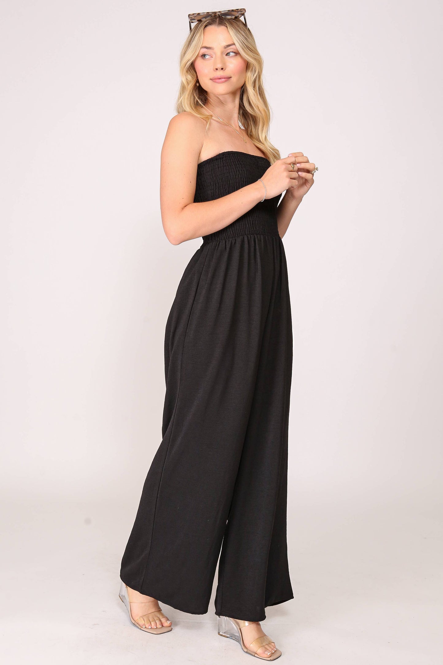 Smocked Strapless Jumpsuit | R003