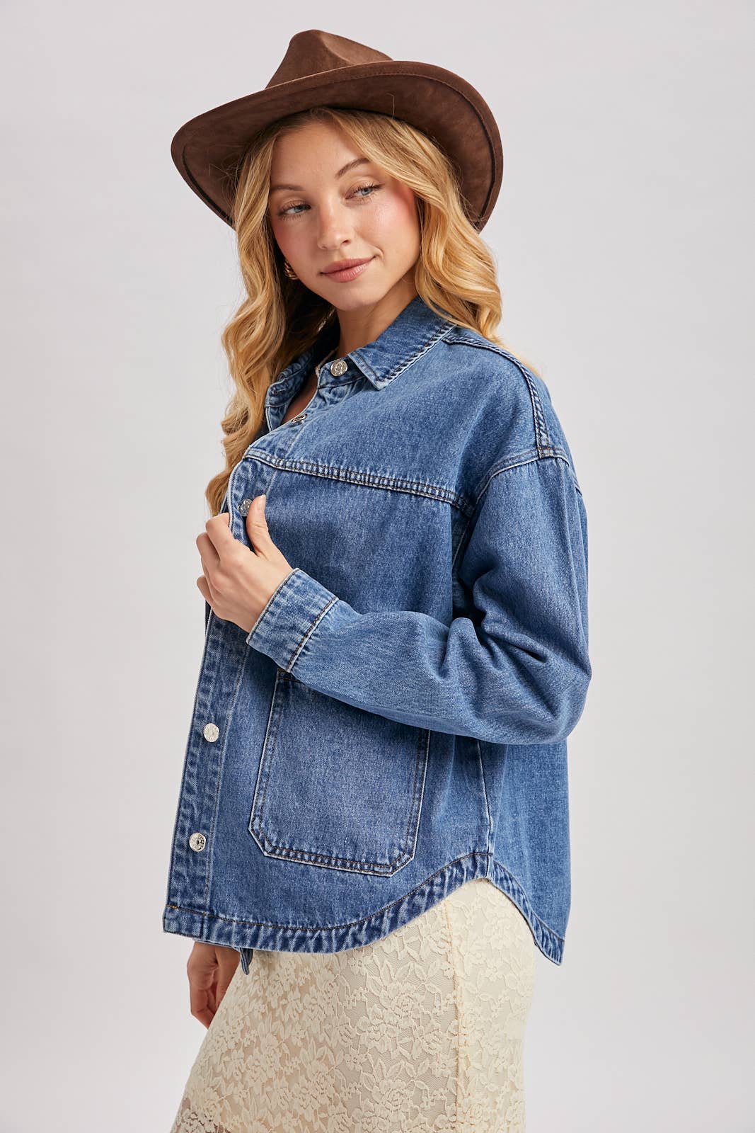 DENIM BUTTON DOWN SHACKET WITH POCKETS | CH001