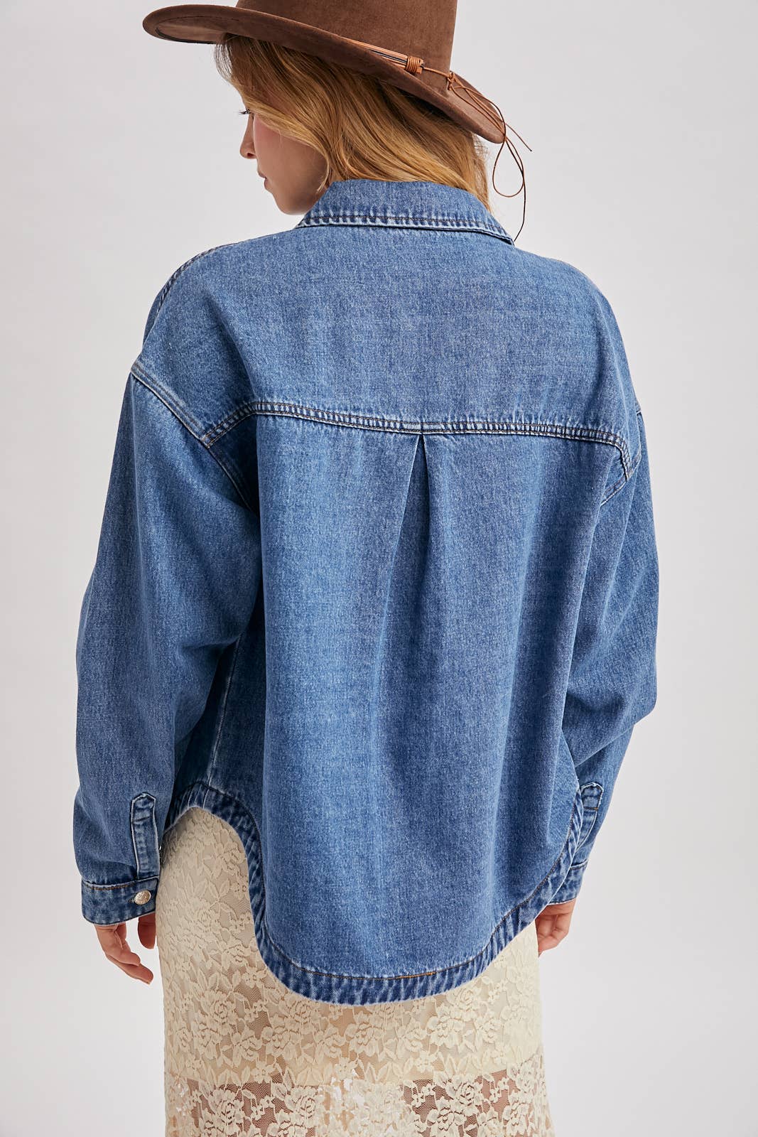 DENIM BUTTON DOWN SHACKET WITH POCKETS | CH001