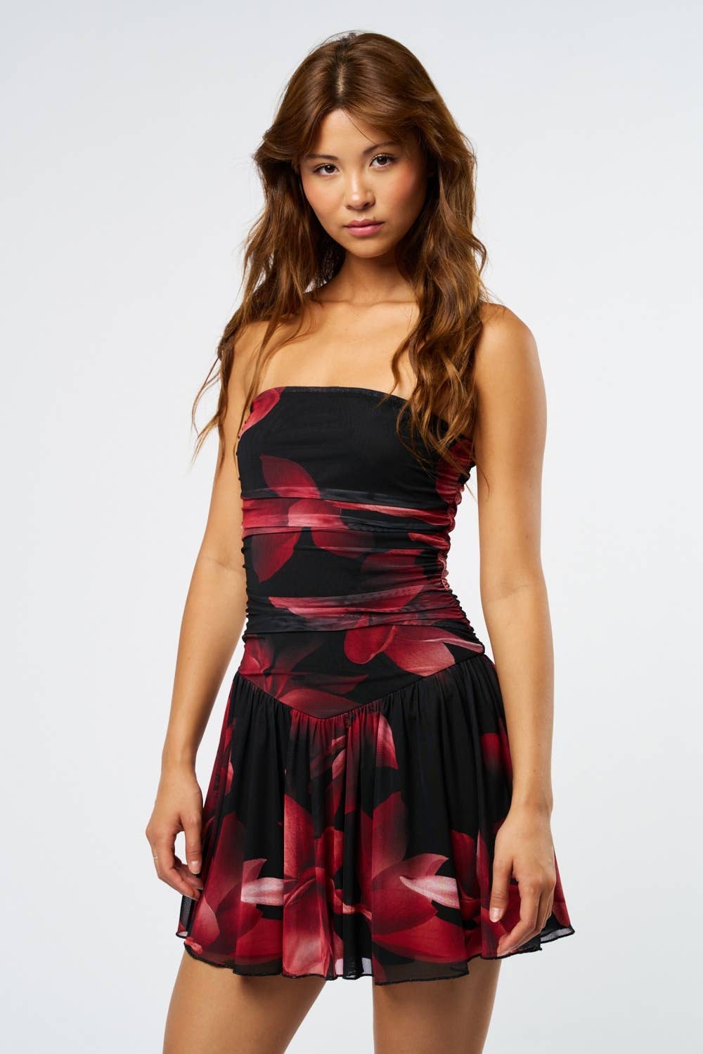 Flirty Strapless Ruched Mini Dress | V012