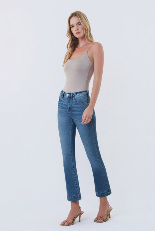 High Rise Seamless WB Trouser Hem Kick Flare Jeans | P003