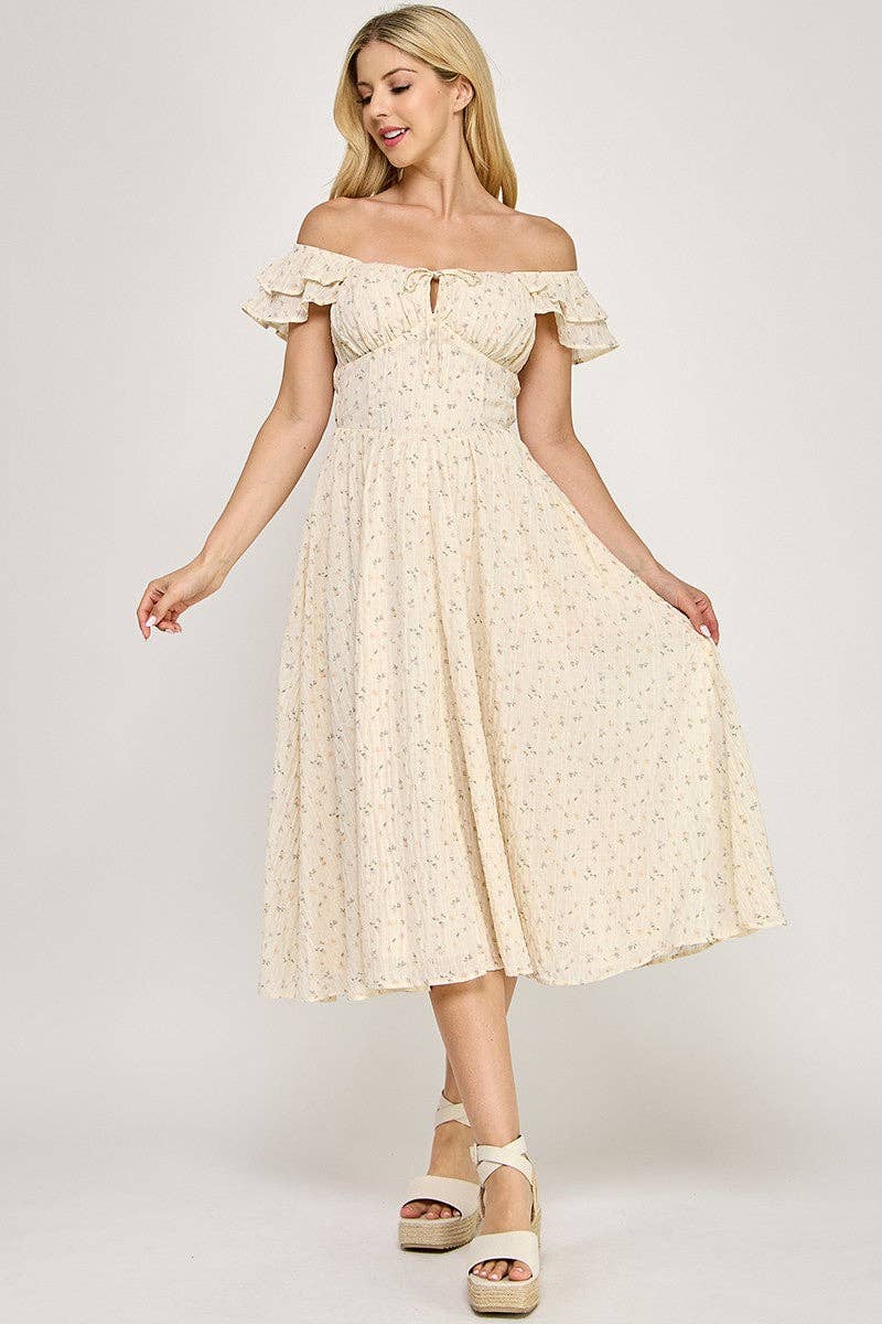 Flutter Sleeve Smocked Midi Dress | V020