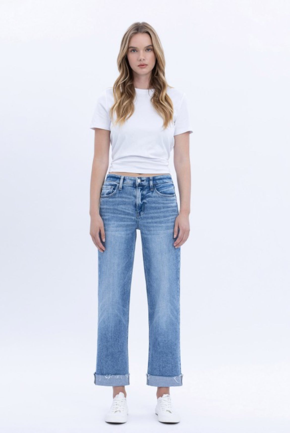 High Rise Single Cuffed Crop Straight | P001