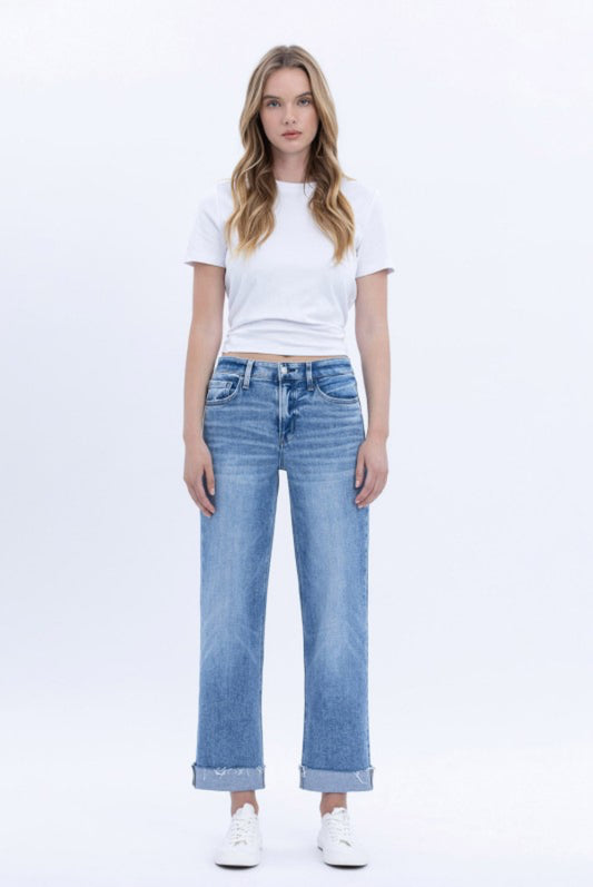 High Rise Single Cuffed Crop Straight | P001
