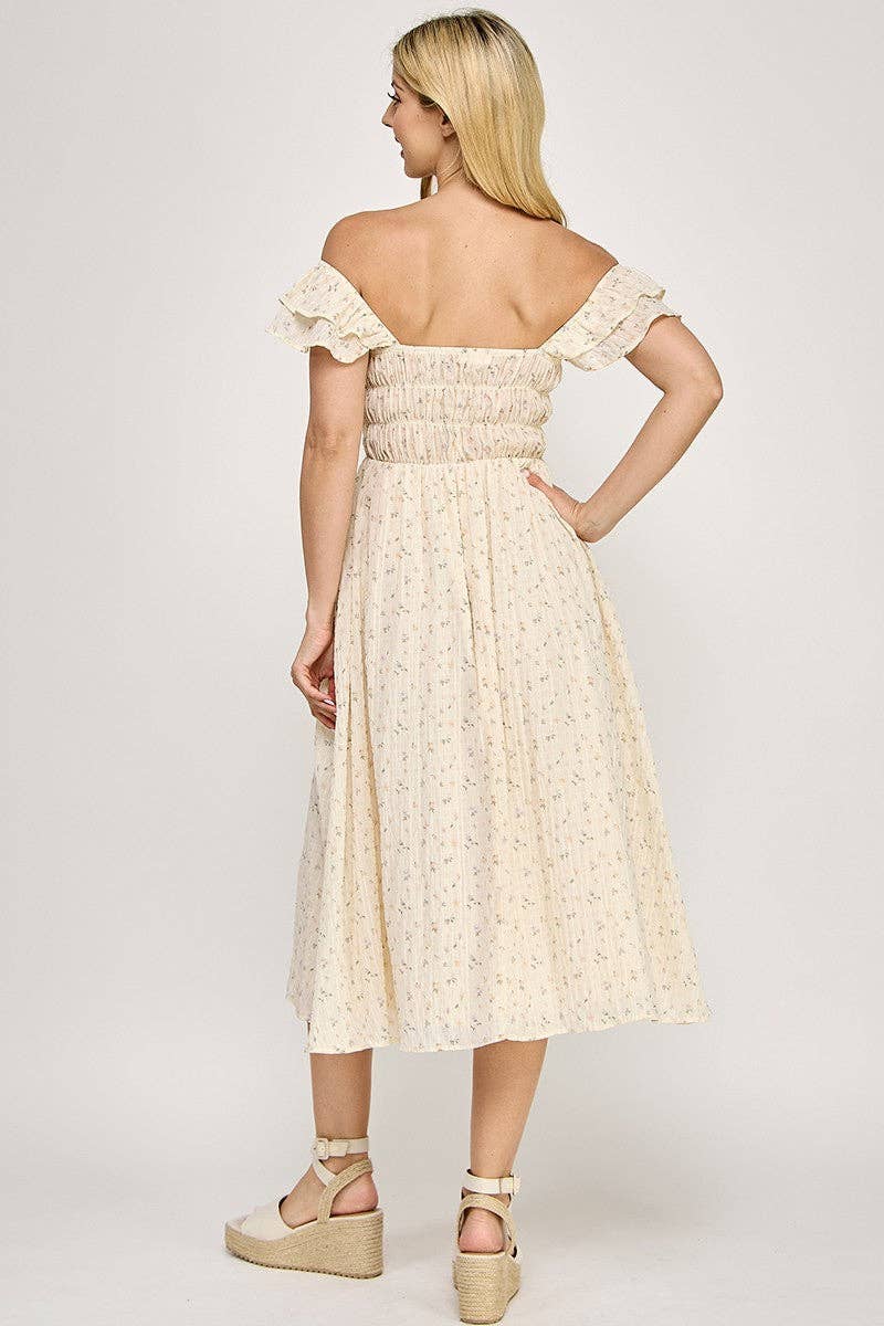 Flutter Sleeve Smocked Midi Dress | V020