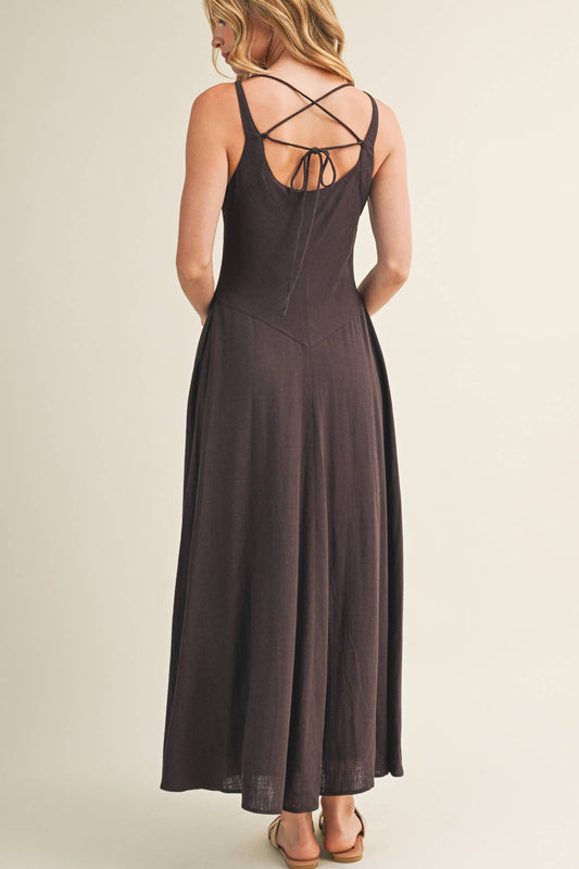 Square Neck Asymmetrical Seam Maxi | V023
