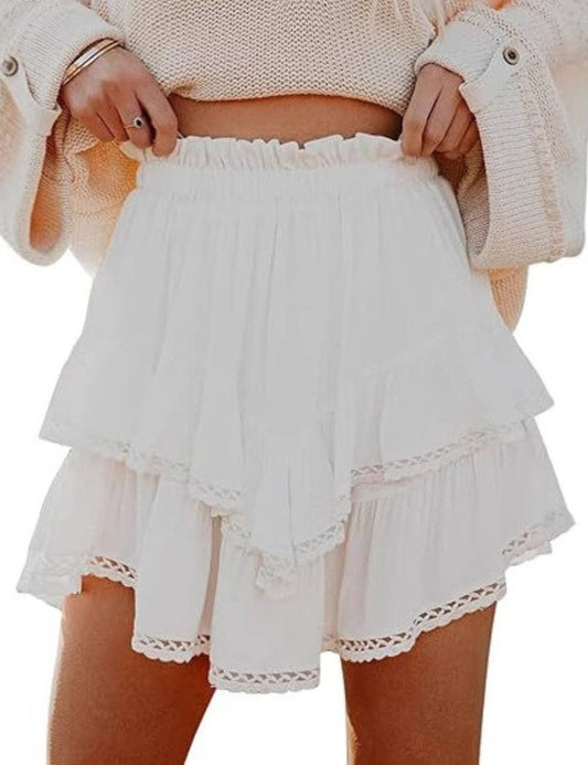 Ladies Solid Color Ruffle Mini Skirt | F008