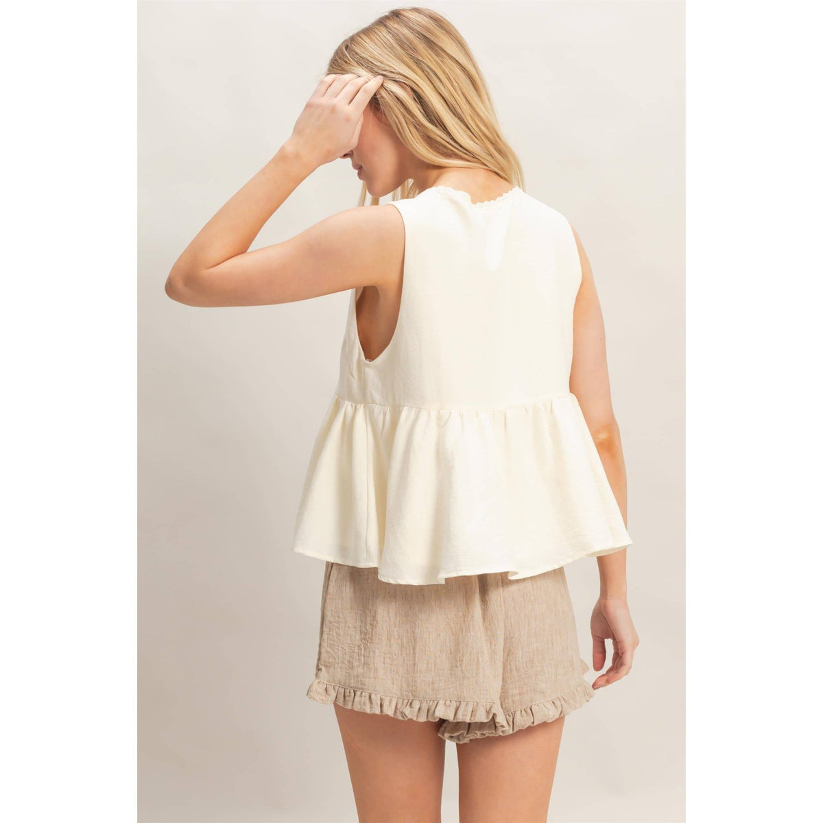Lace Trim Tie Front Top | B022