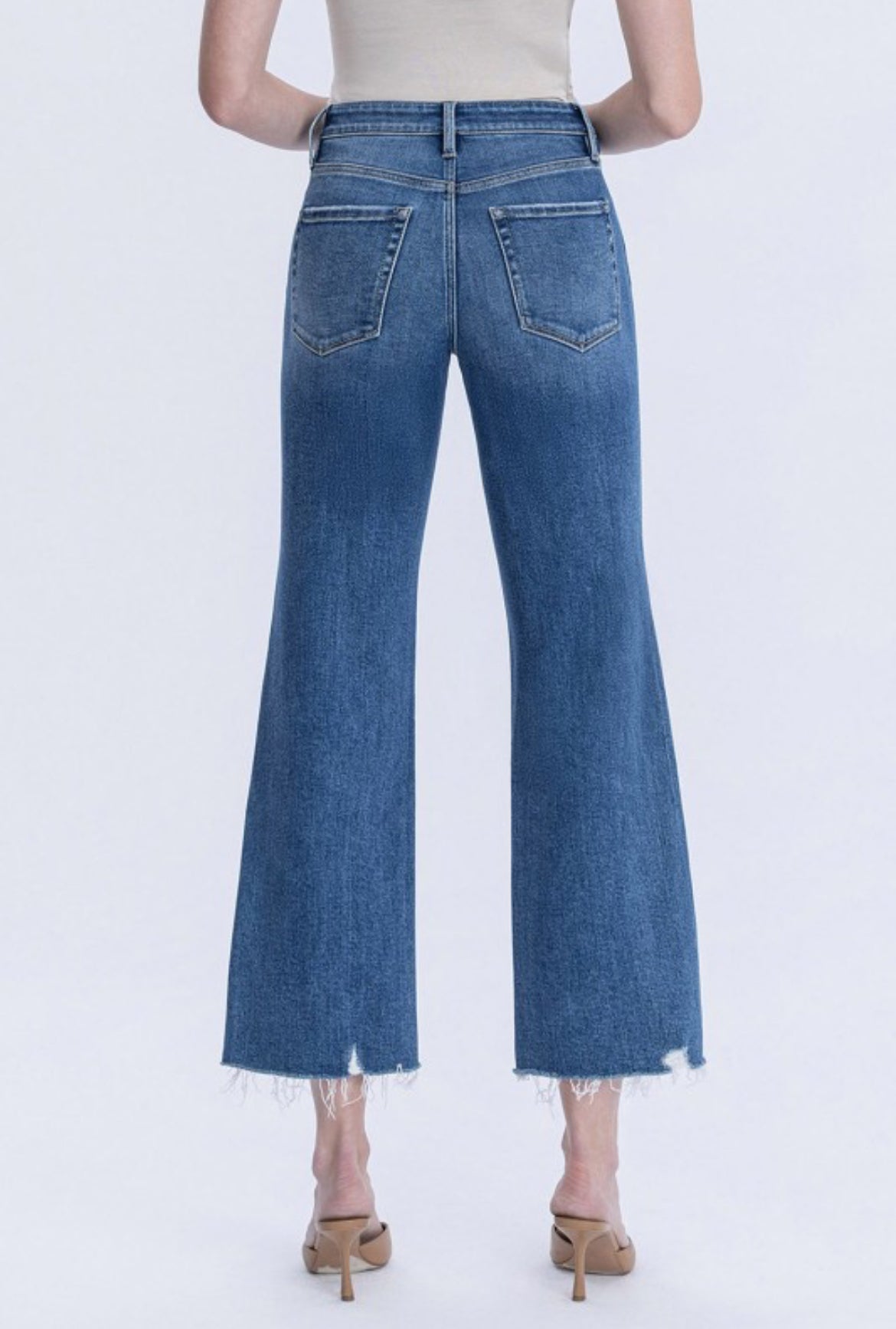 High Rise Raw Hem Vintage Flare Jeans | P002