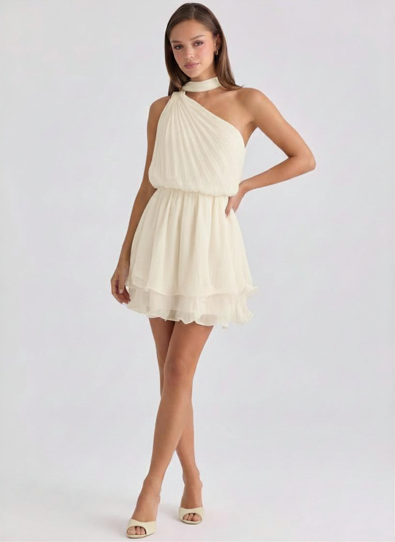 RUFFLED HALTER NECK MINI DRESS | V033