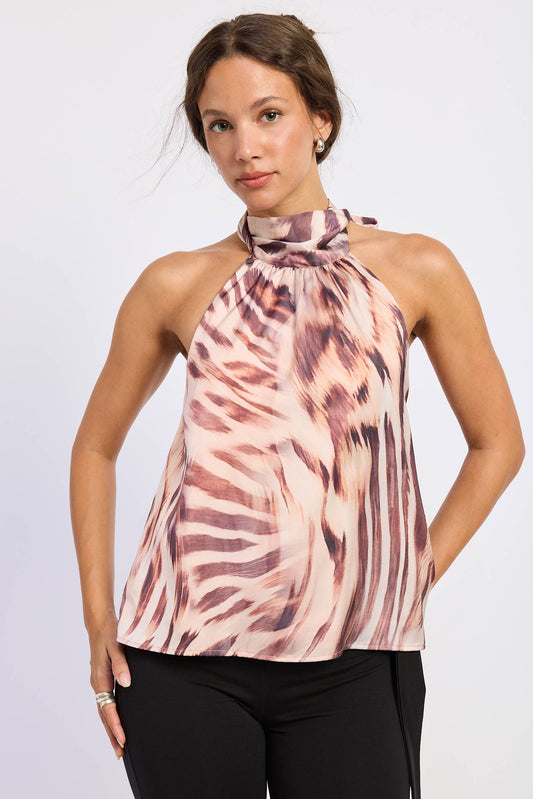 HALTER ANIMAL PRINT SATIN TOP | B062