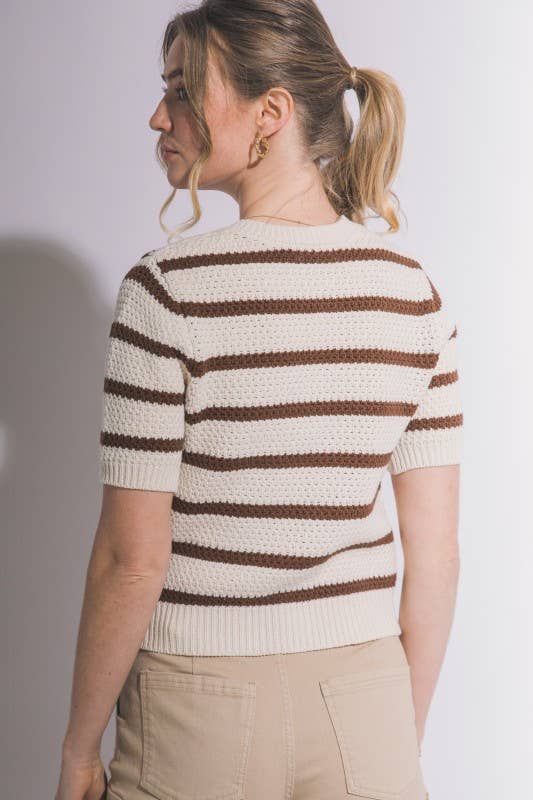 Striped Short Sleeve Knit Cardigan | B005