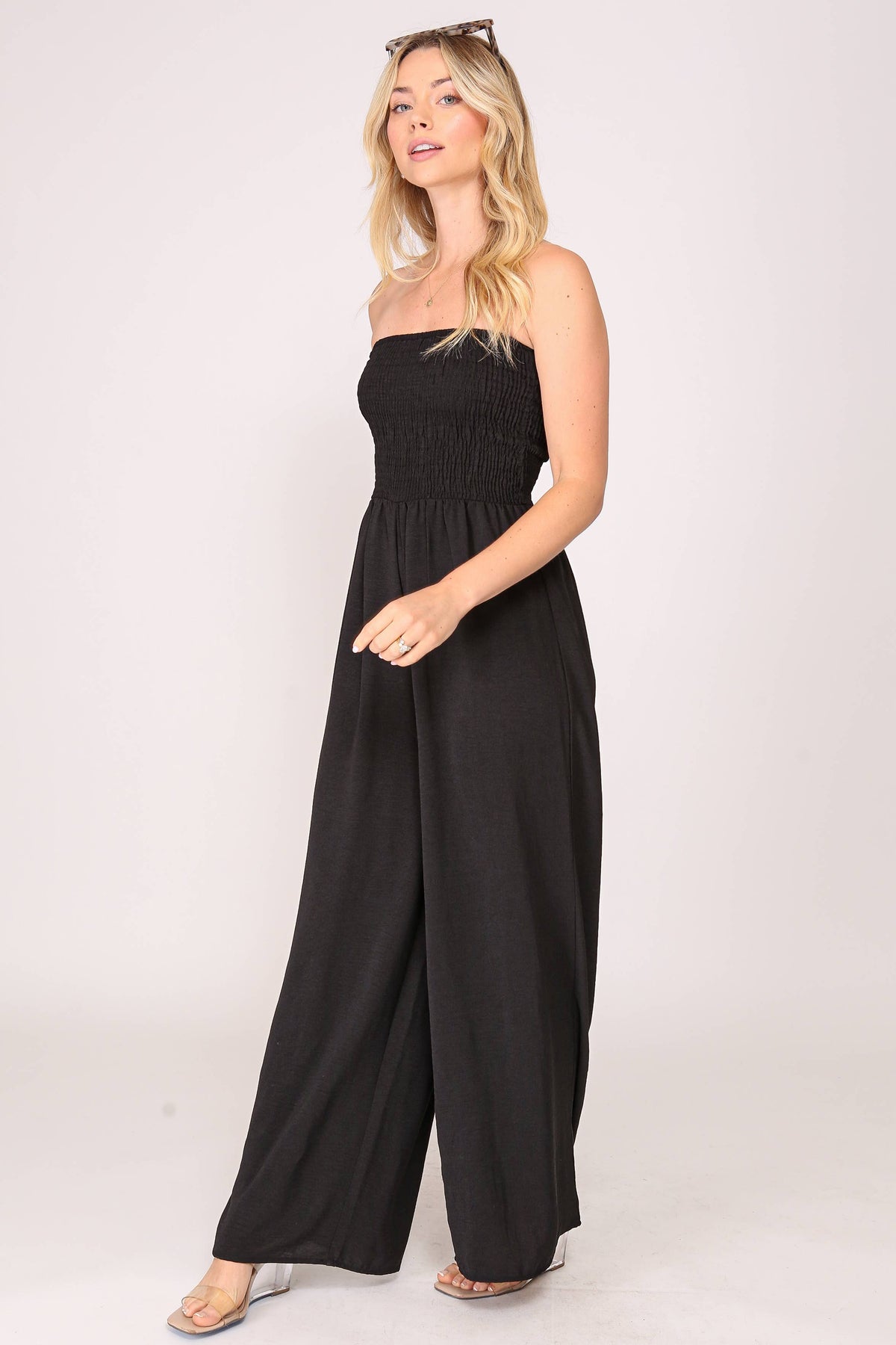 Smocked Strapless Jumpsuit | R003
