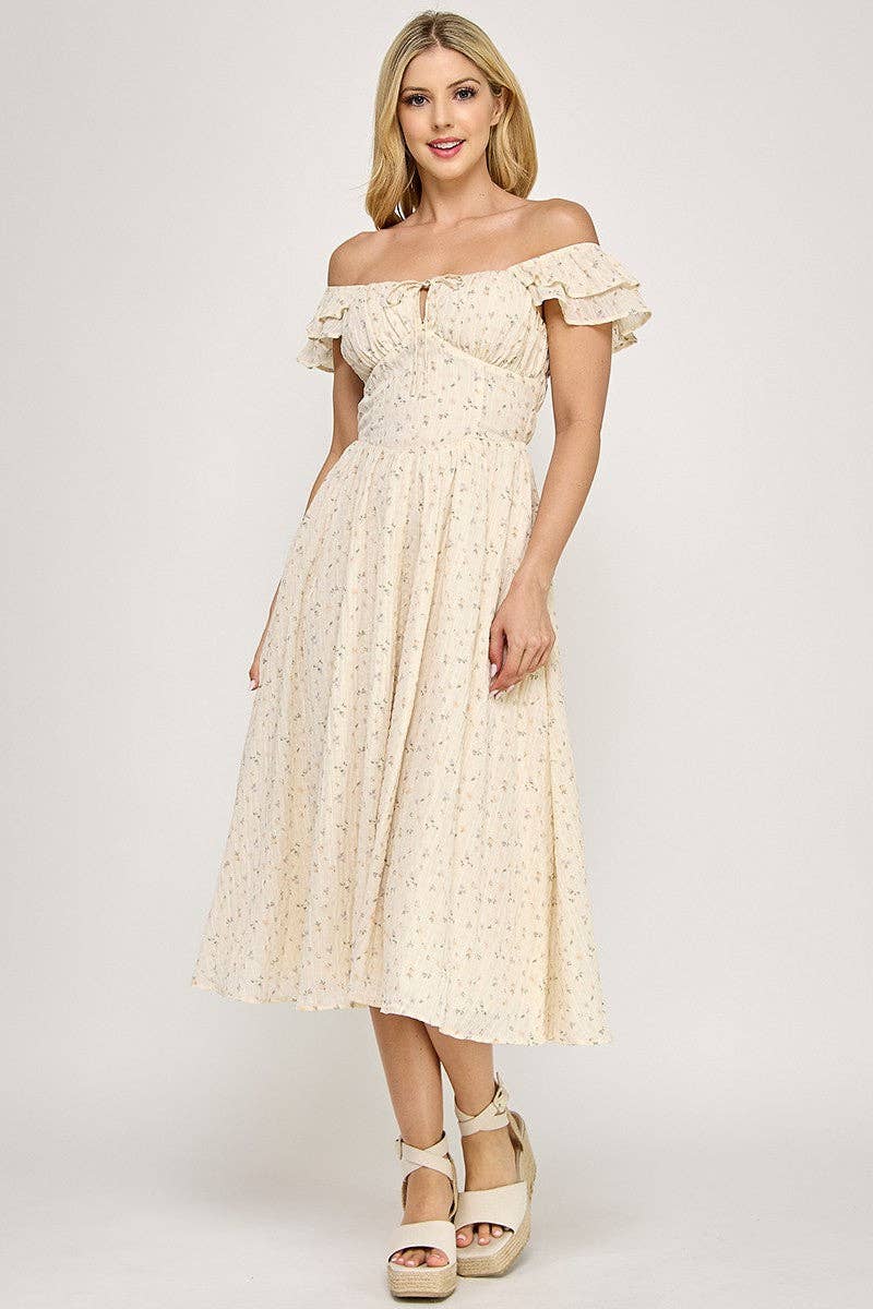 Flutter Sleeve Smocked Midi Dress | V020