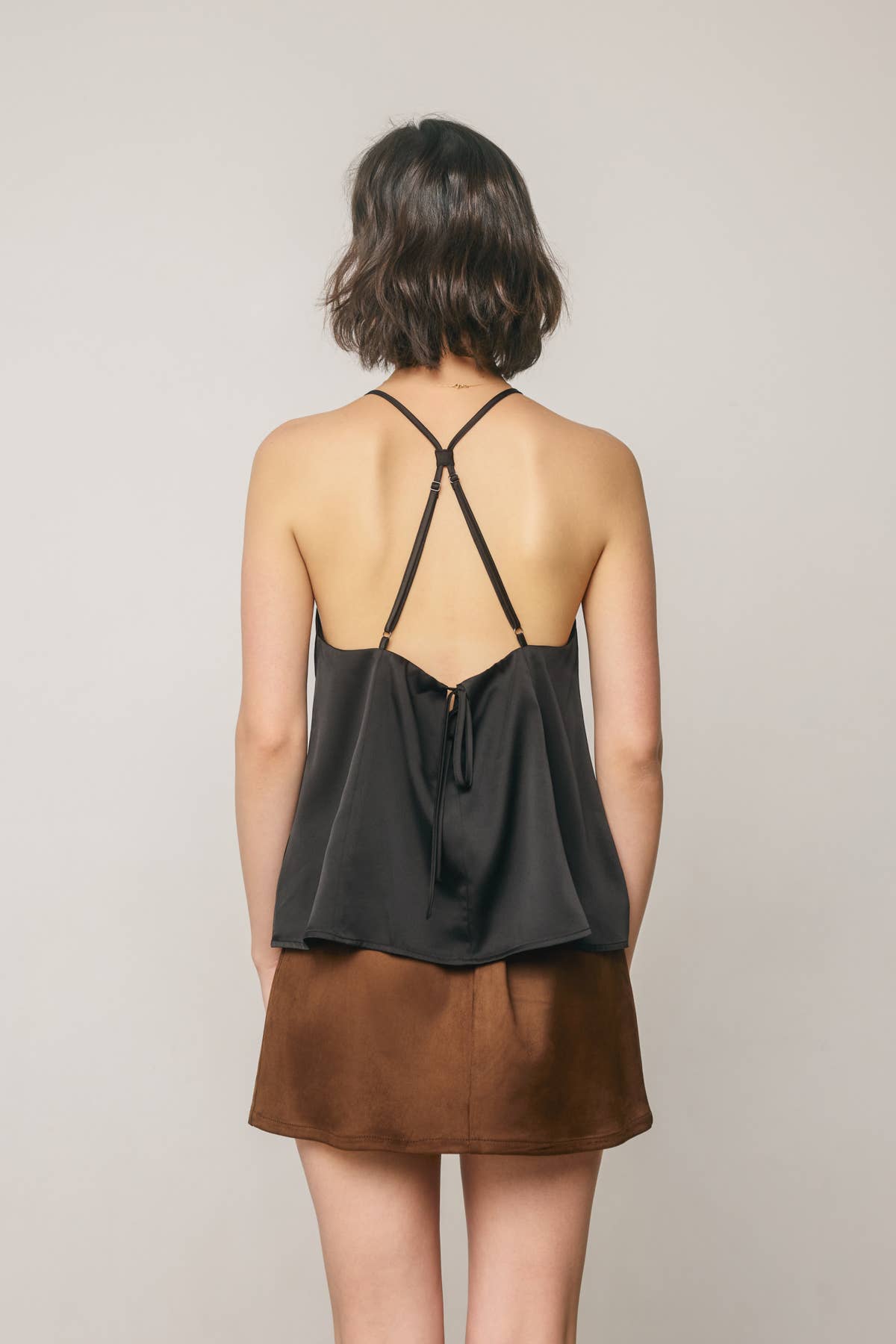 Satin Deep V Flared Top | B041
