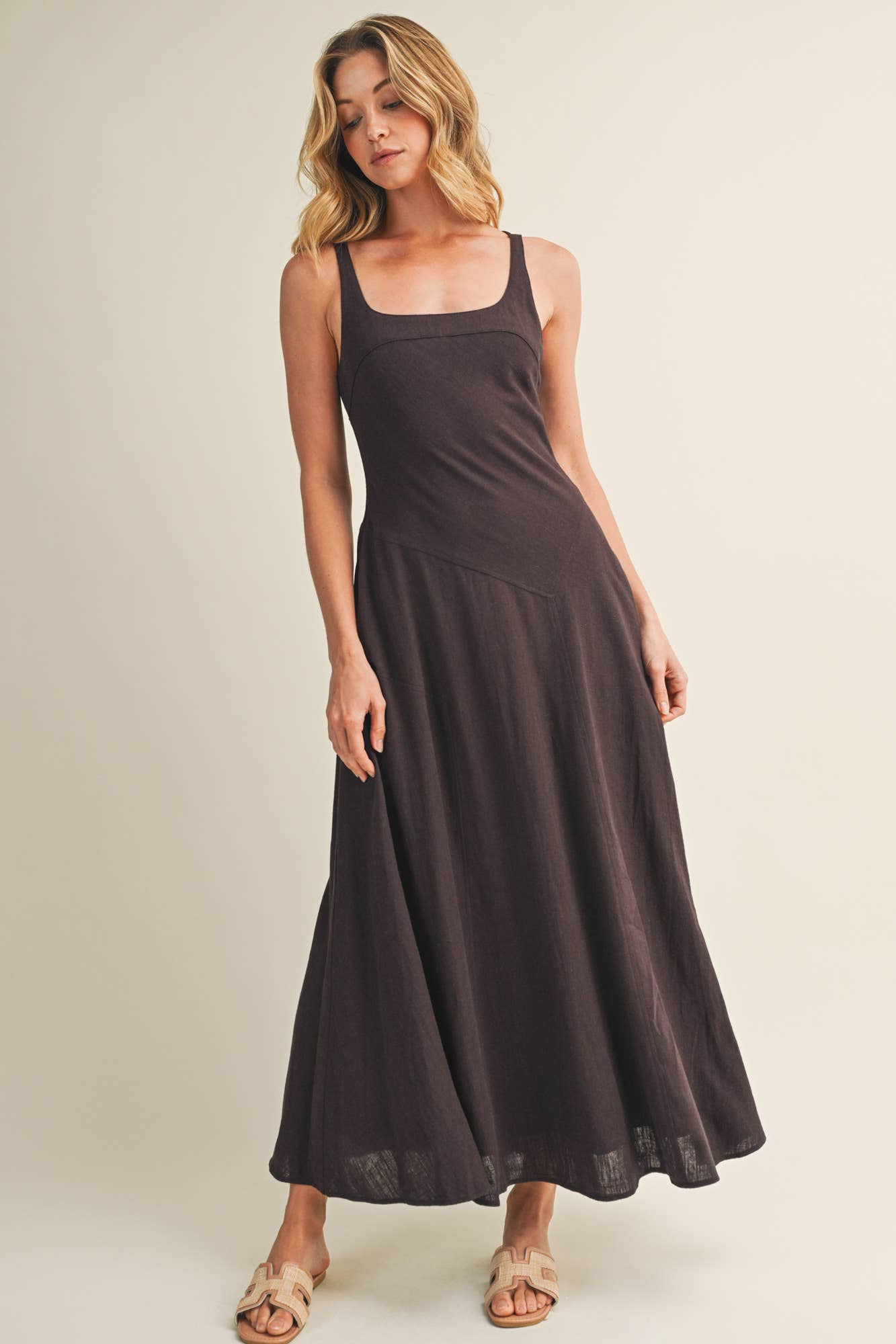 Square Neck Asymmetrical Seam Maxi | V023