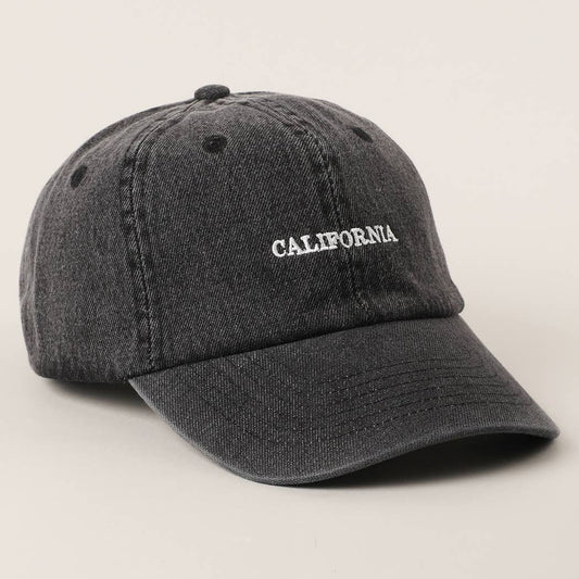 CALIFORNIA Text Embroidery Denim Cap | HAT