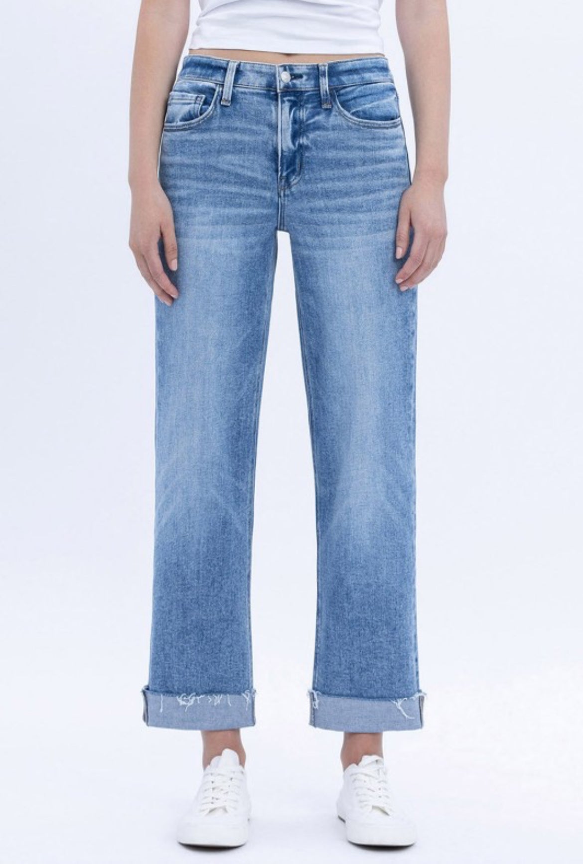 High Rise Single Cuffed Crop Straight | P001