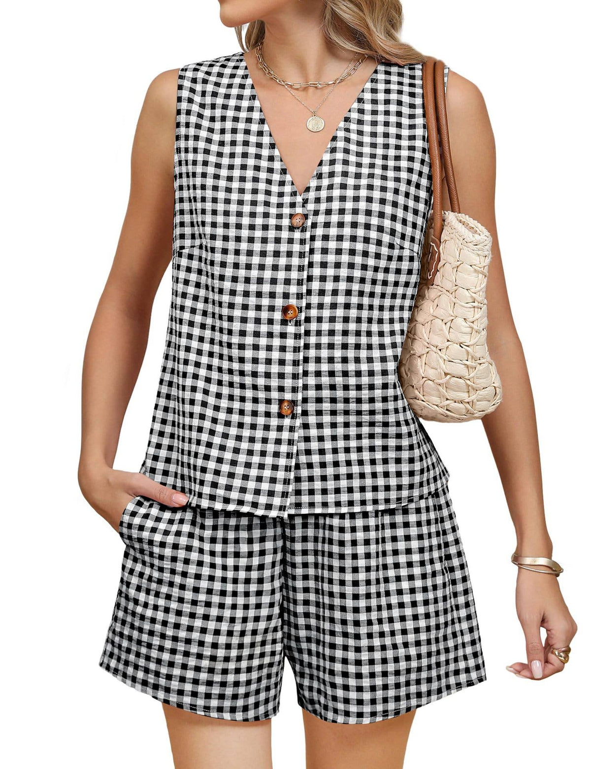 Plaid Two-Piece Short Set | SE004
