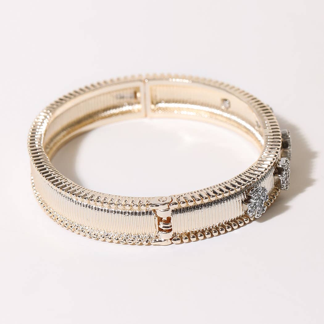 CZ Accent Textured Bangle Bracelet