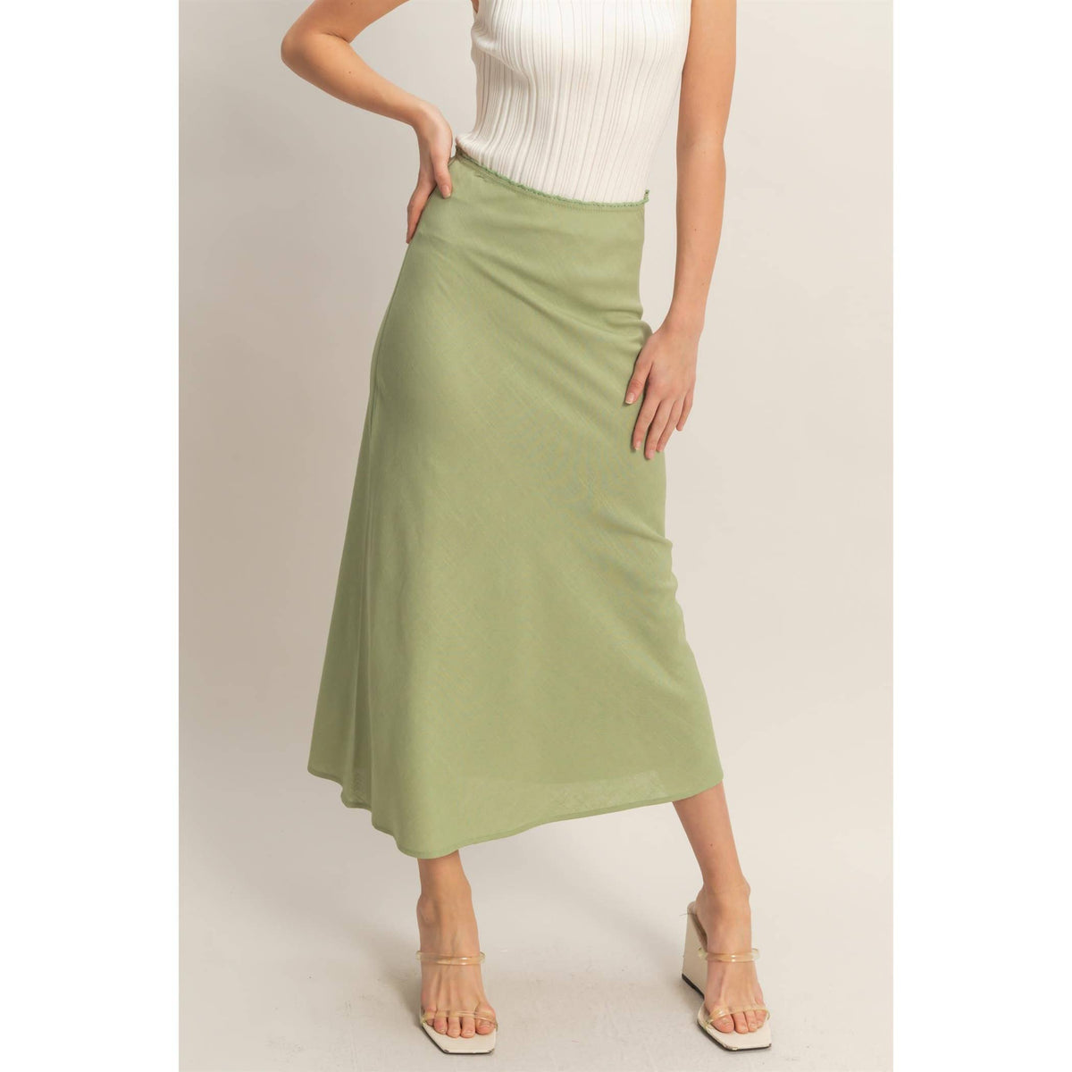 Maxi Skirt With Elastic Waistband | F005