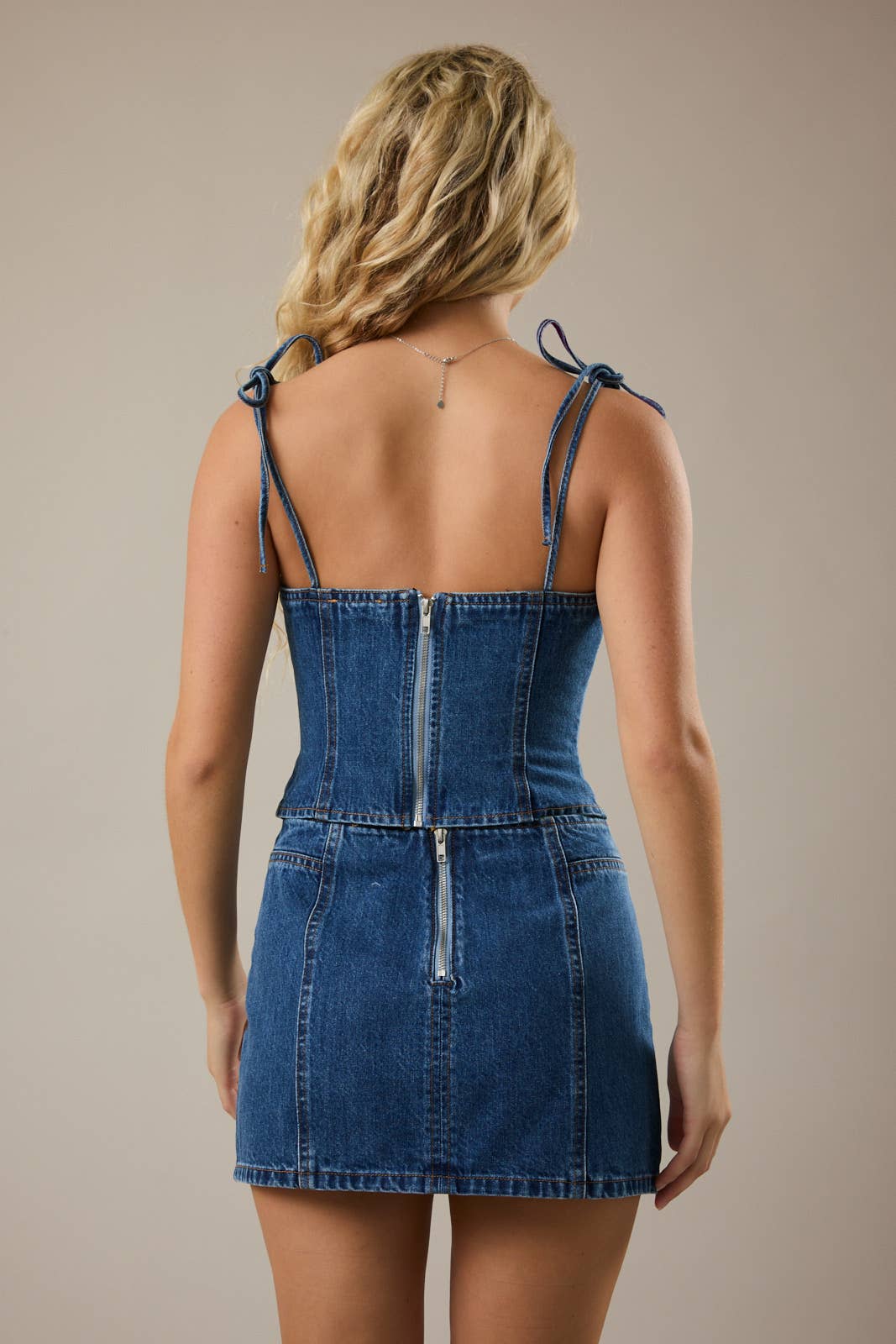 SHOULDER TIE CORSET DENIM TOP | B035