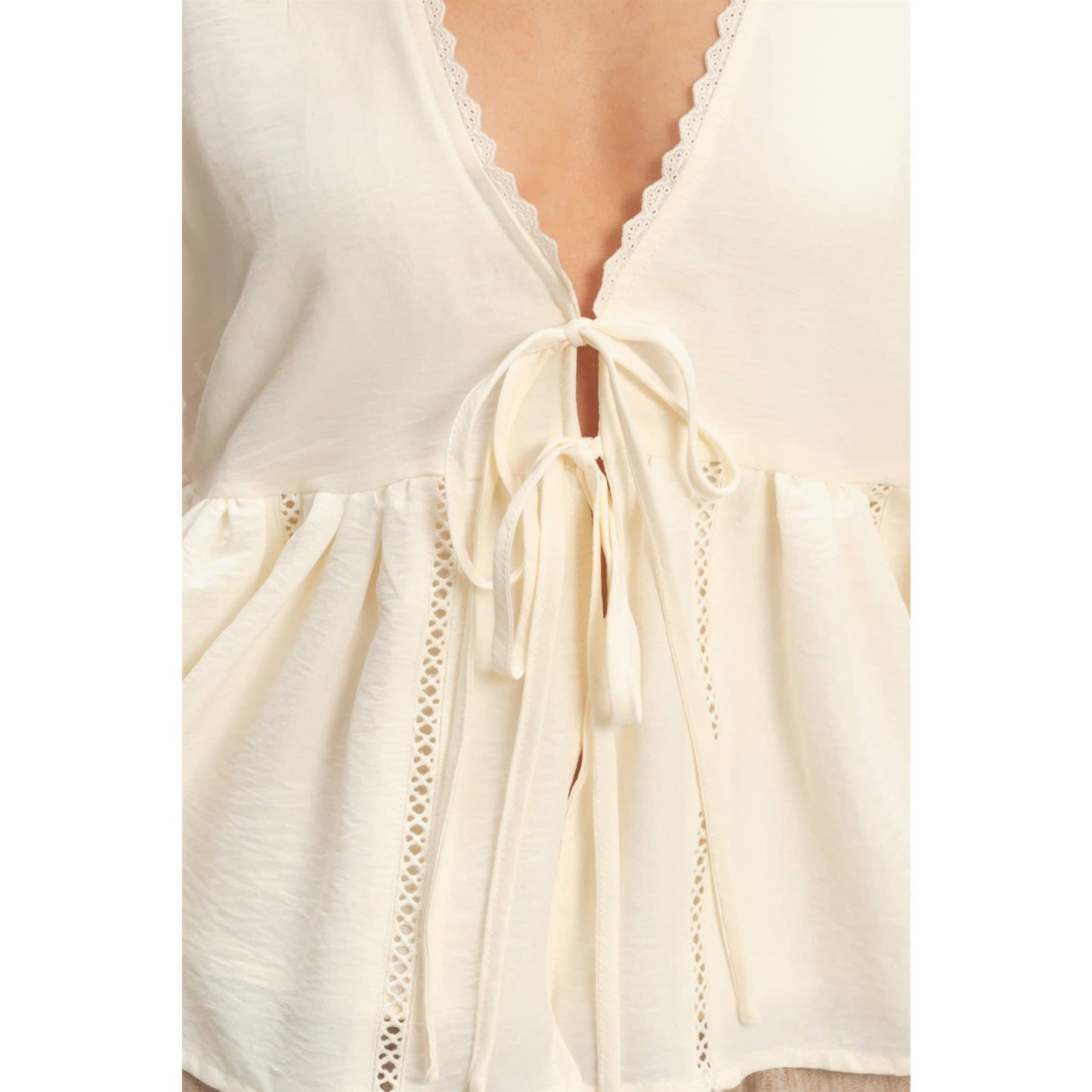 Lace Trim Tie Front Top | B022