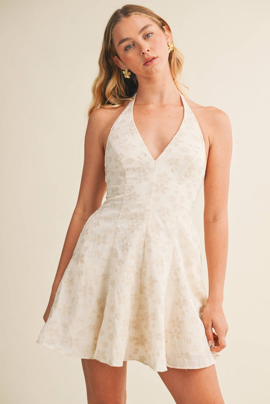 Embossed Floral Halter A-Line Dre | V010