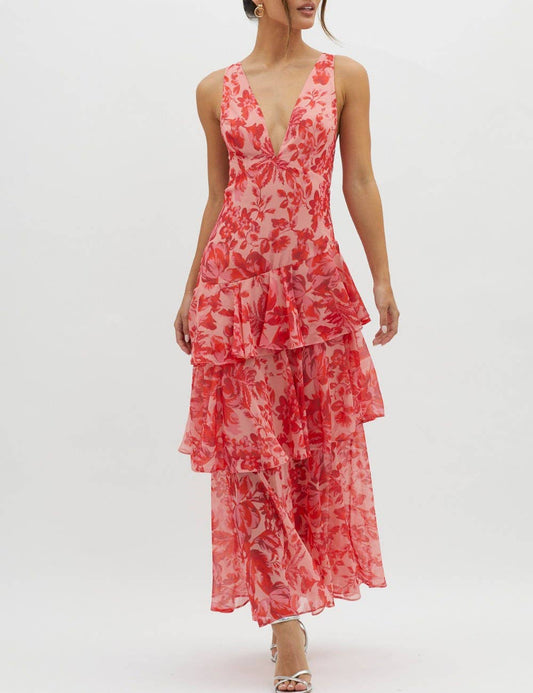 V-Neck Print Backless Flounce Sexy Dress | V029