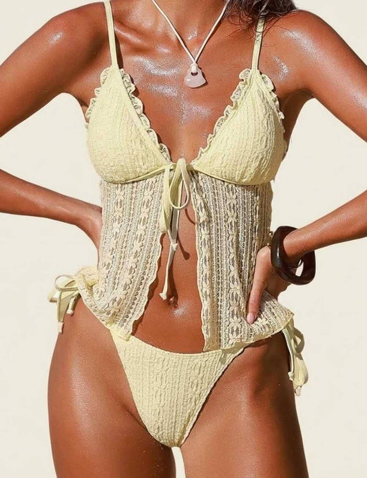 2 Pcs Sexy Lace V-Neck Spaghetti Strap Bikini Swimsuit | BK001