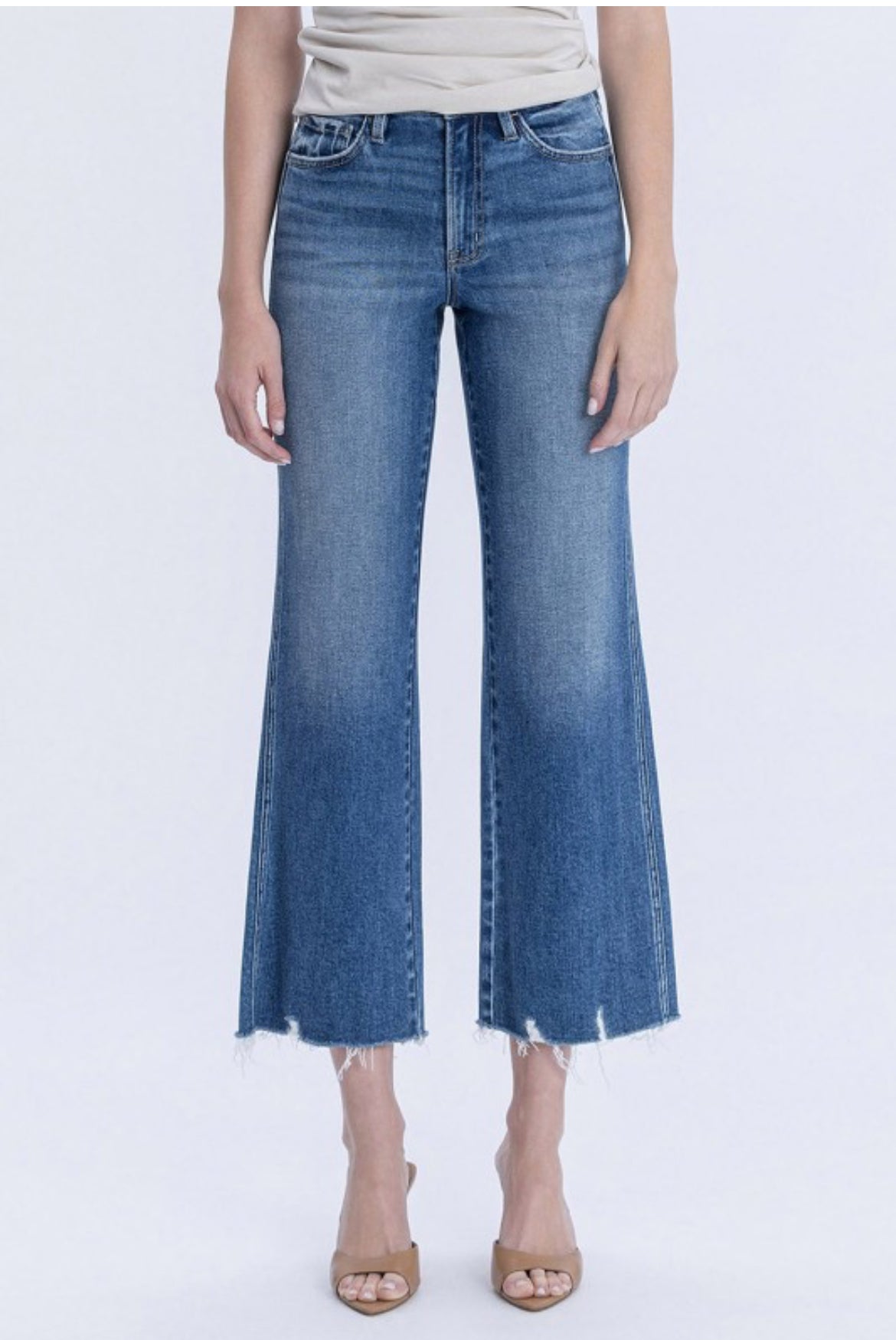 High Rise Raw Hem Vintage Flare Jeans | P002