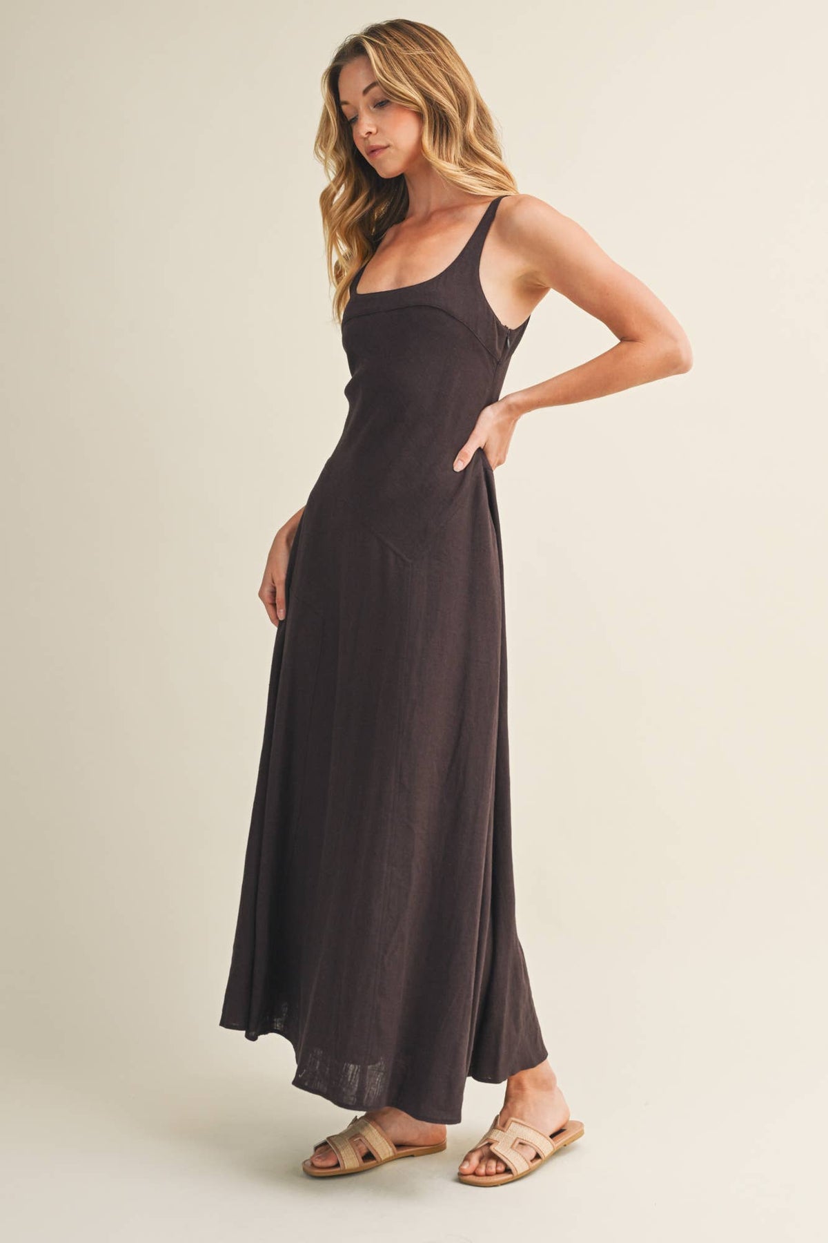 Square Neck Asymmetrical Seam Maxi | V023