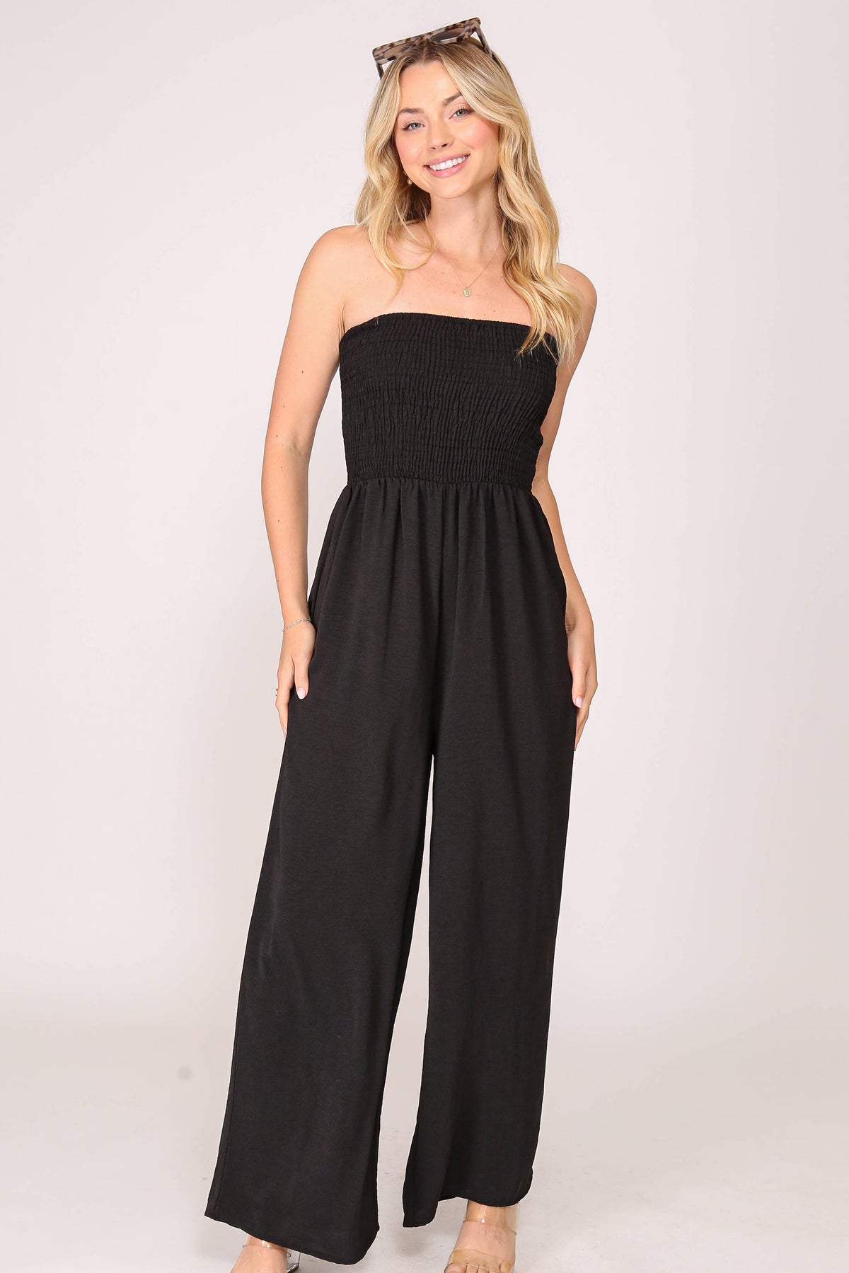 Smocked Strapless Jumpsuit | R003