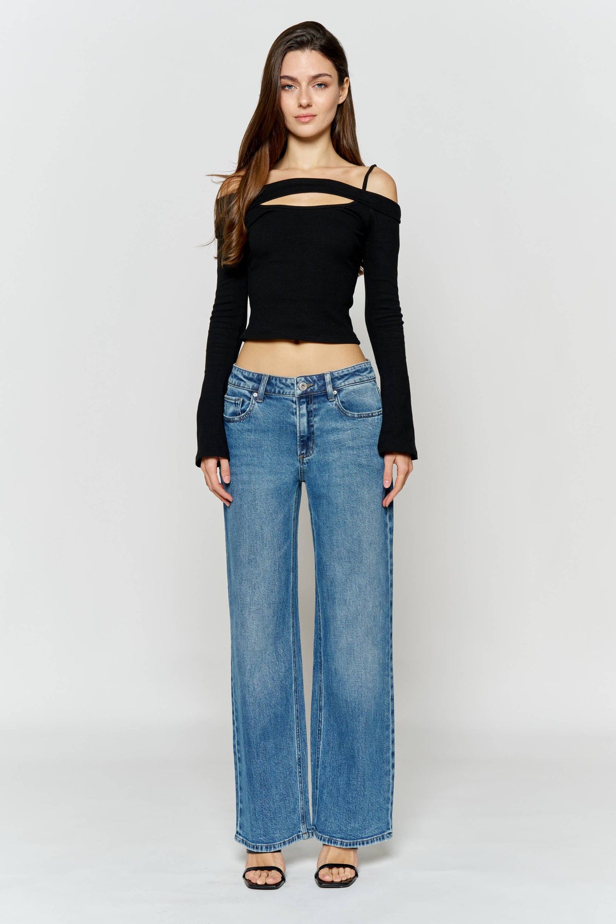 OPEN PACK Mid Waist Relaxed Wide Leg Jeans | P012