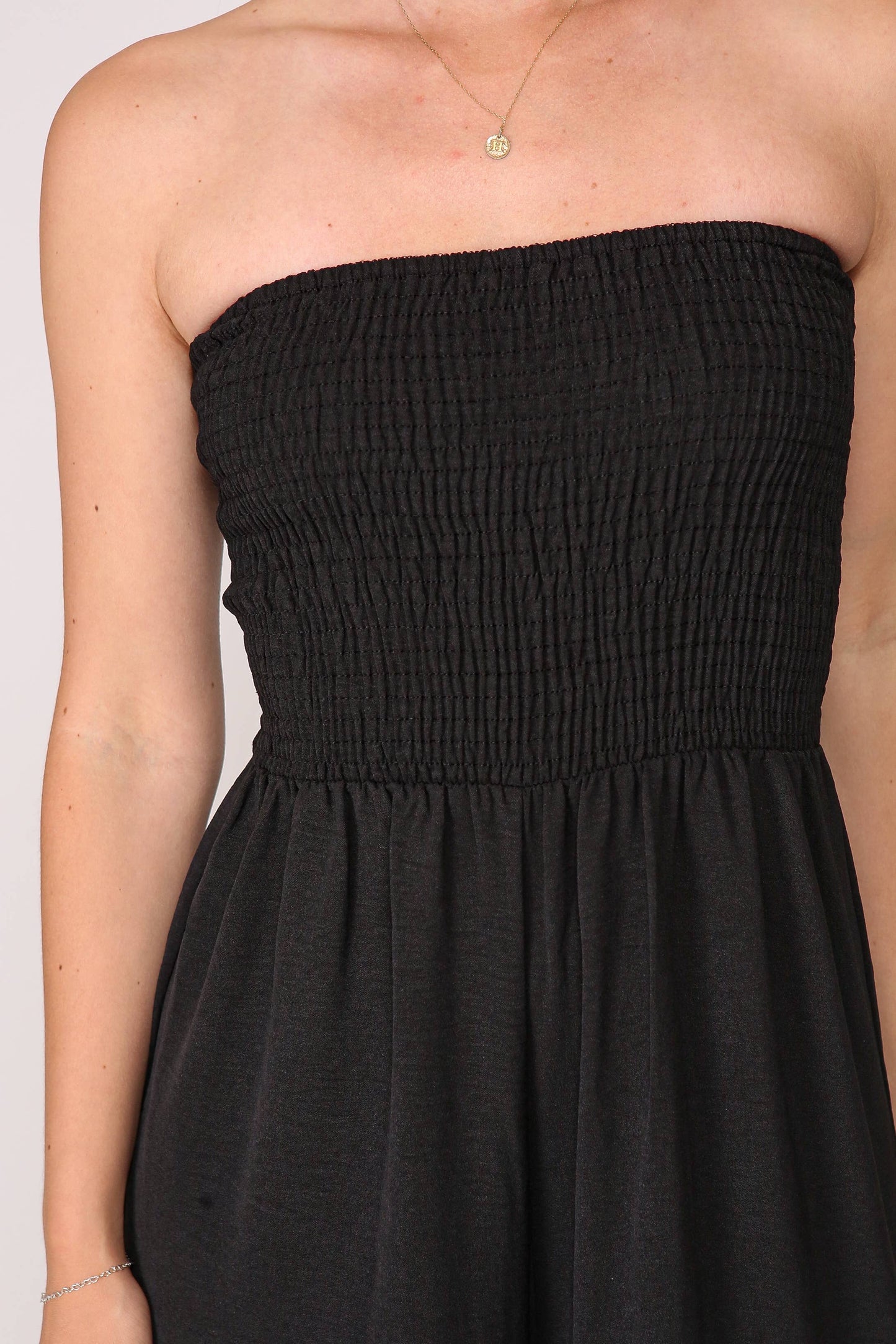Smocked Strapless Jumpsuit | R003