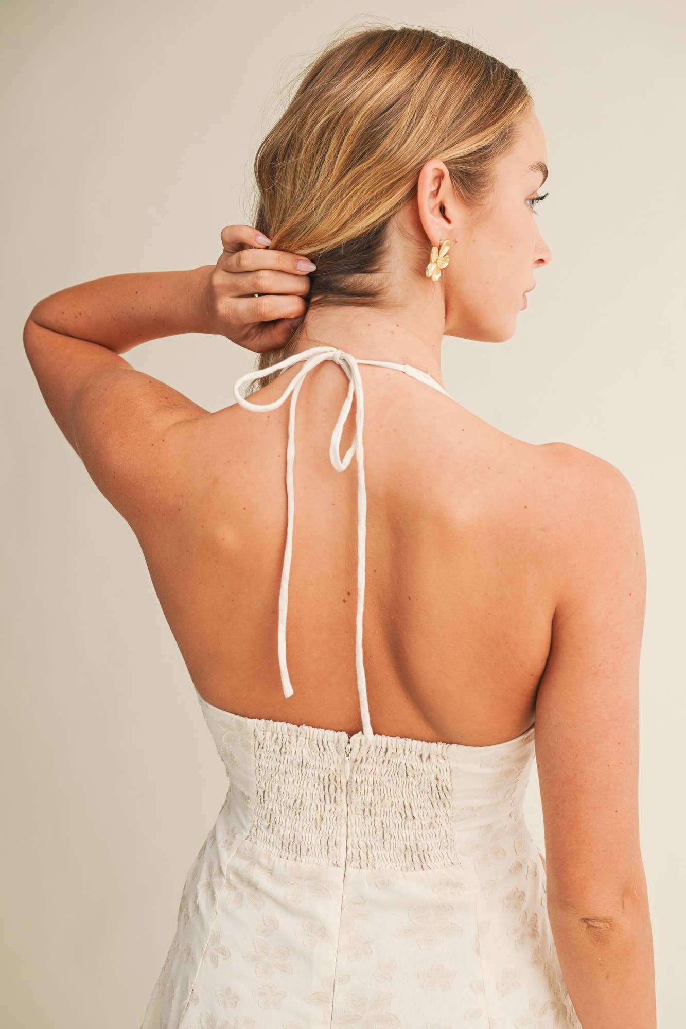 Embossed Floral Halter A-Line Dre | V010